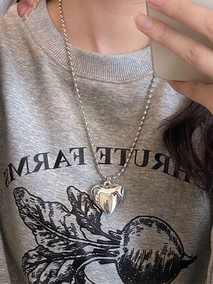 Silver Y2K Heart Pendant Necklace