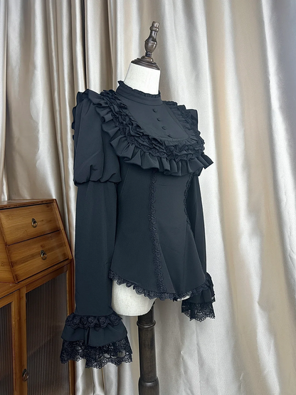 Sleeves Juliette with Top Gothic Black Lolita Accents Ruffle