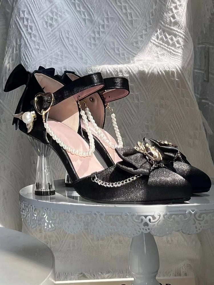 High-heel Shoes Detachable with Inspired Black Beaded Chain Mermaid