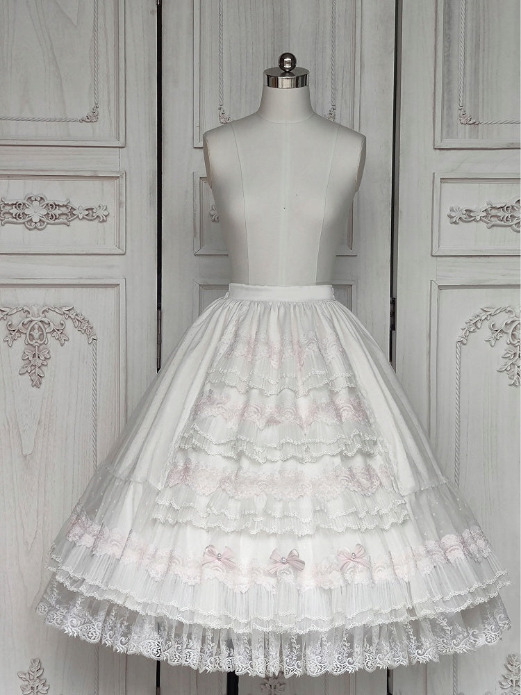 ロゼット ライトピンク エレガント ウェディング 花嫁 ロリータ ジャンパースカート + アンダースカート