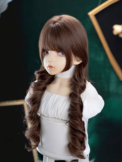 Brown Long Curly Wig Full Bangs 75cm - Alice Garden