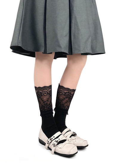 Style Black/White Socks Lace Cuff Ballet