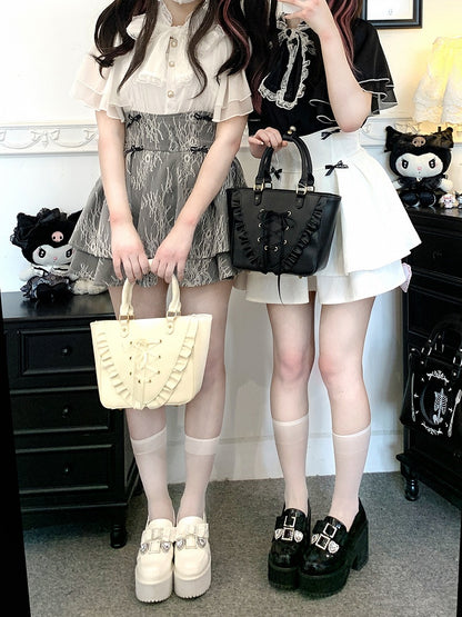 レースネックライン ジライ ブラック/ピンク/ホワイト ショールブラウス kei セルフタイ ボウトリム シフォン