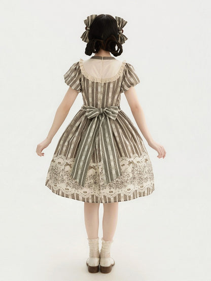 Version Lolita Embroidery Bodice Floral Pattern One and Brown Bowknot Short Striped Piece Classic