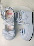 Light Blue Bow Buckle Straps Round Toe Platform Lolita Shoes - XIN MENG