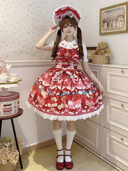 Lolita Dessertkleid mit süßem Erdbeer-Print in Rot