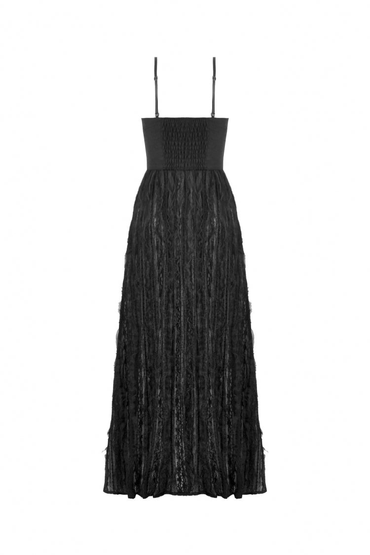 Black Floral Embroidered Lace Slip Dress Gothic Sleeveless