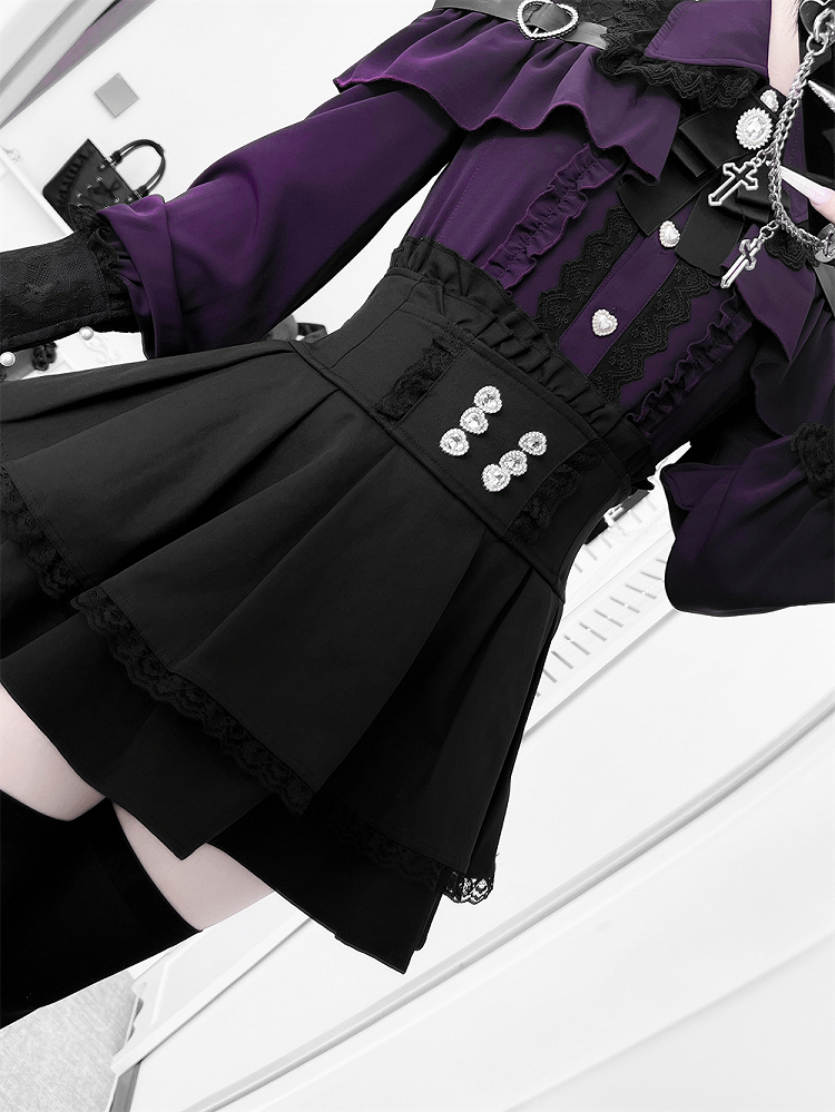 Shoulder Landmine with Blouse Buttons Cutout Blackish-Purple: Style in Heart Sweetheart Buckle