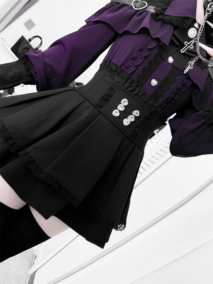 Shoulder Landmine with Blouse Buttons Cutout Blackish-Purple: Style in Heart Sweetheart Buckle