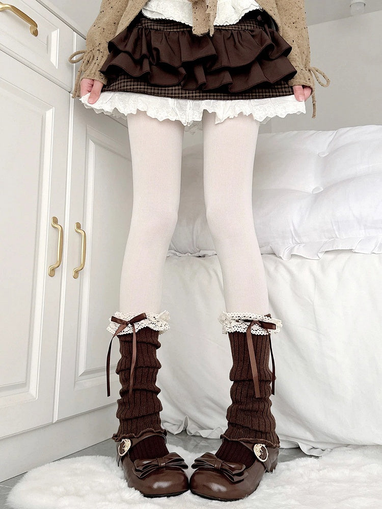 Coffee Trim Style) with Accents (Elegant Sweet Warmers Lace Ribbed Leg Satin Bow