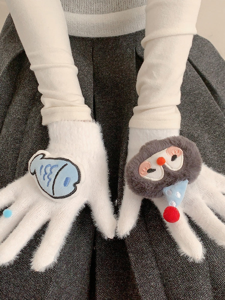 Faux (2 Fur Colors) Gloves Penguin Fish