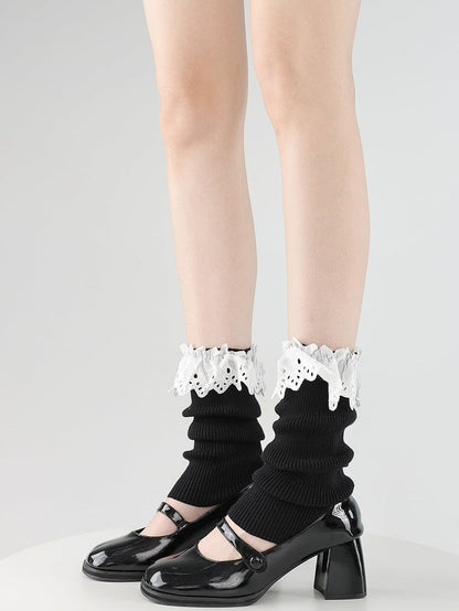 Style Warmers White/Grey/Black Leg Trim with Ballet Lace White Cutout