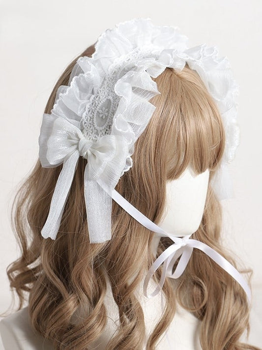 with Tulle Bow Ruffled White/Light Detail Hairband Yellow Lace