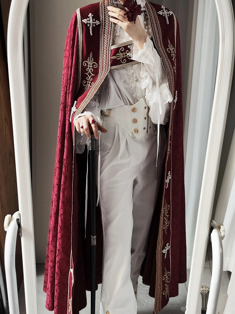 Cross Decorated Details Lolita Cloak and Wine Embroidery Red Nun