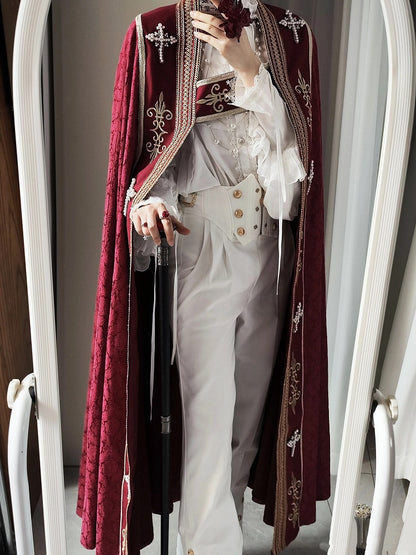 Cross Decorated Details Lolita Cloak and Wine Embroidery Red Nun