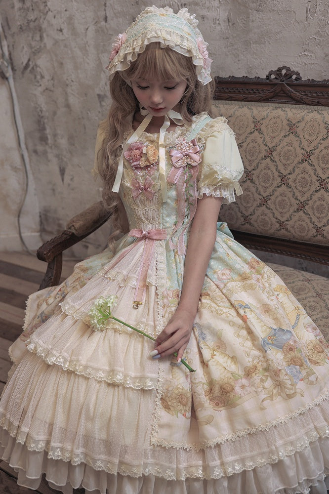 Light Print Jumper Sunflowers Sweet and Skirt Farm Green Lolita Ducks