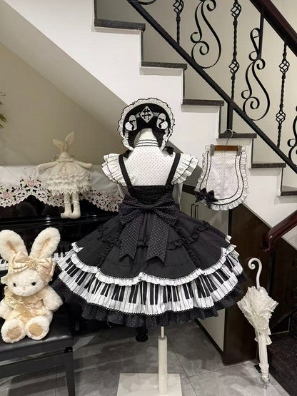 Piano JSK with Polka Dot Bow Train and Note Embroidery - Alice in Wonderland Lolita