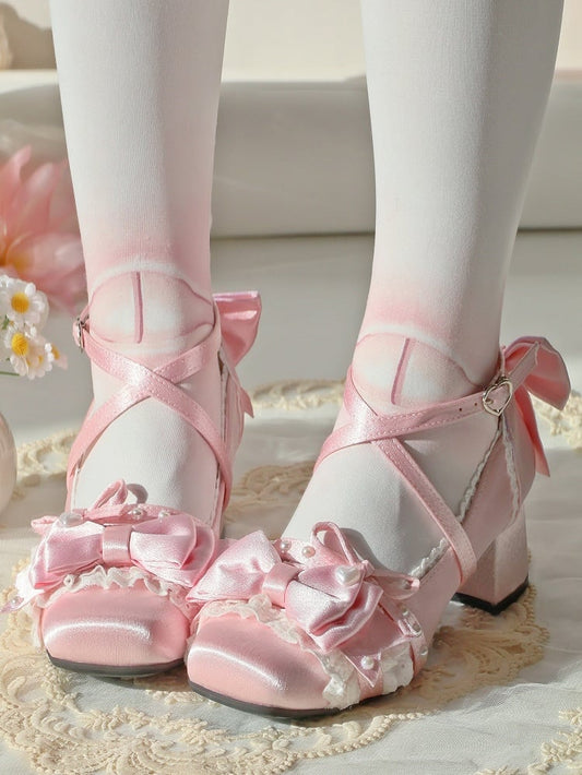 Sophisticated with Jane Bow Shoes Satin Pink Details Mary in