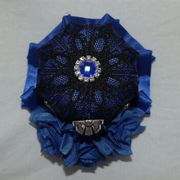 青/赤の帽子の装飾とラインストーンの王冠レースのミニデザインの花柄
