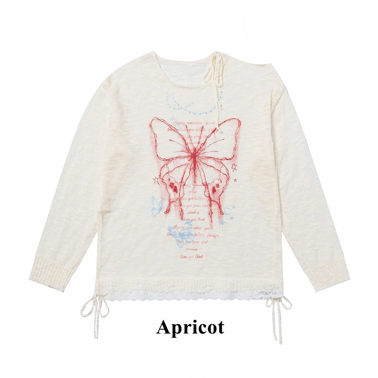 Coverup Semi-sheer Butterfly Print Cutout Shoulder White/Black/Apricot