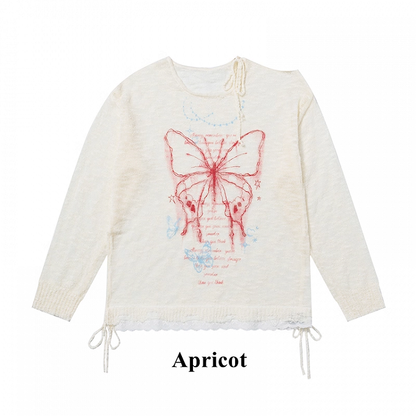 Coverup Semi-sheer Butterfly Print Cutout Shoulder White/Black/Apricot