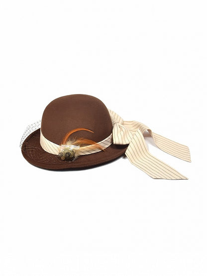 Gear Decorated Brooch Hat Brown Steampunk