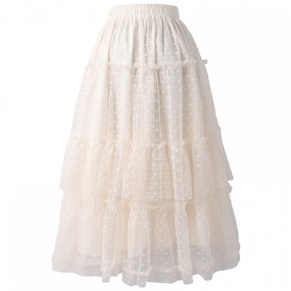 アプリコット ゴムウエスト ハート柄 メッシュ ティアードスカート