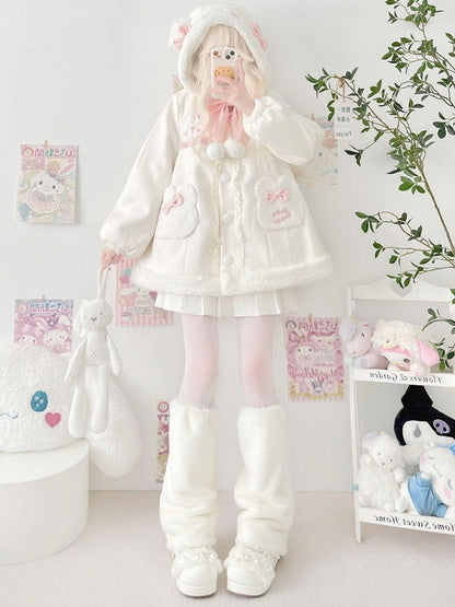 White Fluffy Plush Leg Warmers | Two Bear Pink