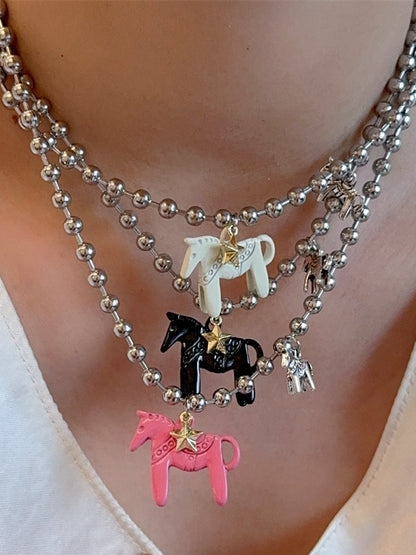 Stern Halskette Rosa/Schwarz/Weiß Karussell Y2K Anhänger