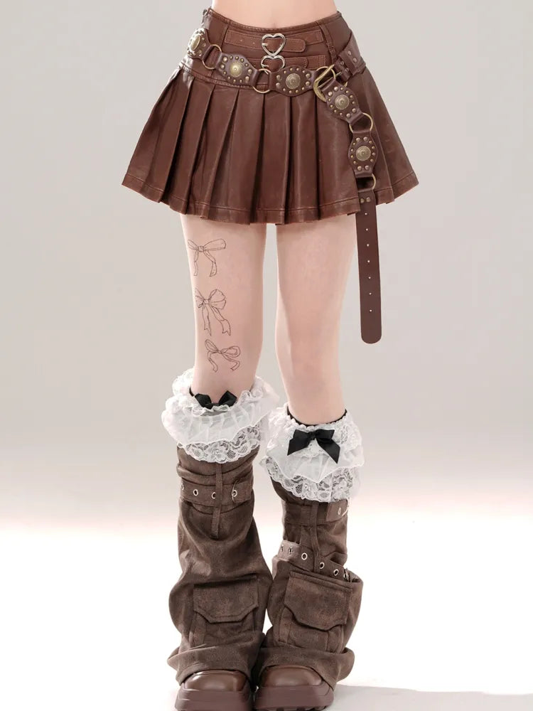 バックルプリーツストラップスカート ブラック/ブラウン