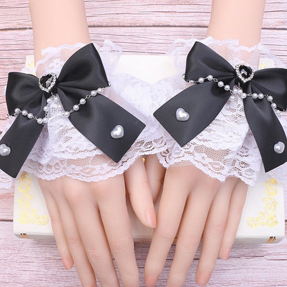 Pearl Cuffs Bowknot Color Lace Wrist Details Kei Heart Jirai 12 Options