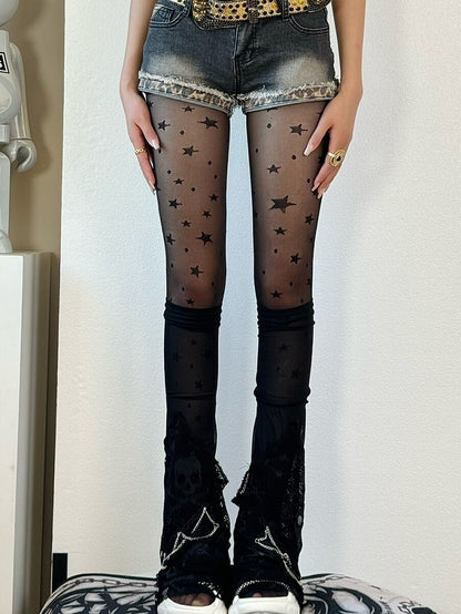 Tights Black/White/Nude Y2K Star Print