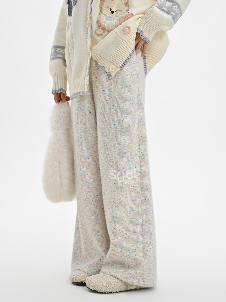 Bunte Strickhose mit hoher Taille und weitem Bein