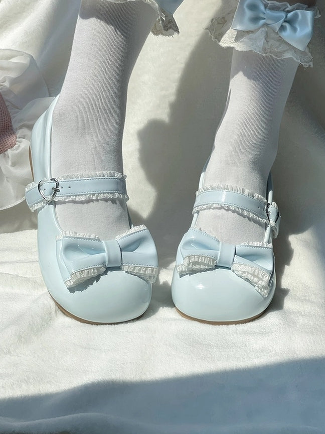 Blue Sweet Mary Lolita Low-heel Janes Light with Ruffle Accents