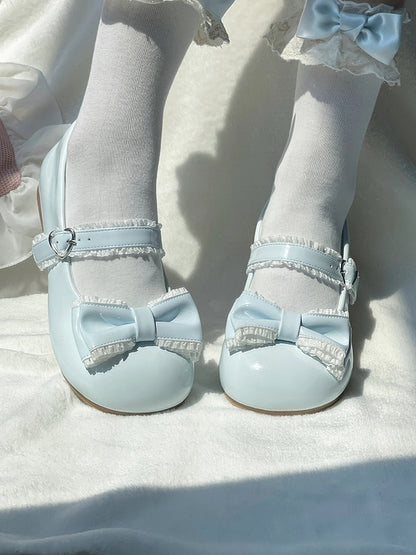 Blue Sweet Mary Lolita Low-heel Janes Light with Ruffle Accents