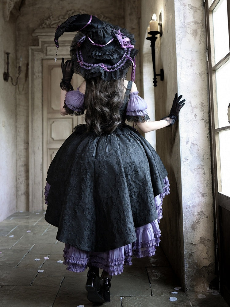 Gothic Underbust JSK Dress with Off-Shoulder Blouse, Purple & Black, High-Low Skirt - Sheer Ocean