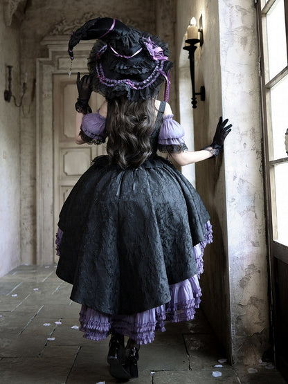Gothic Underbust JSK Dress with Off-Shoulder Blouse, Purple & Black, High-Low Skirt - Sheer Ocean