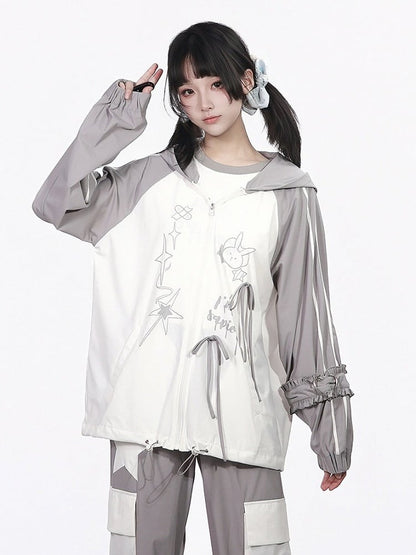Cool-Touch Cartoon Print Hooded Jacket - PINK SAVIOR