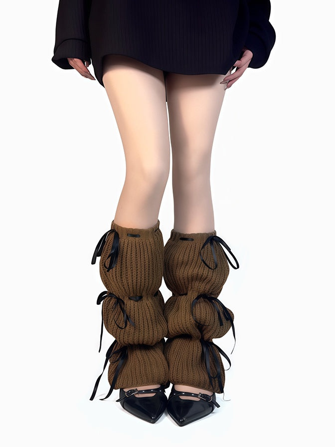 ブラック/アプリコット/ブラウン ニットレッグウォーマー