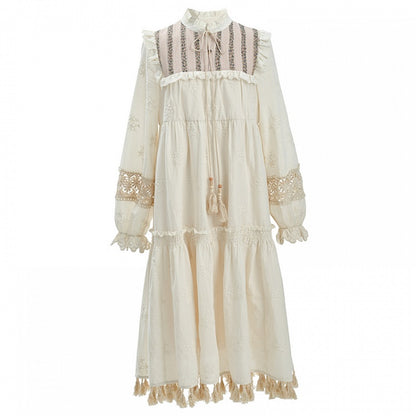 Beige Tassel Hem Dress Long/Regular Version