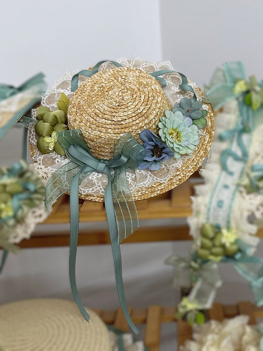 Trim Mini Handmade Green Grape Lace Hat Flower Bow Straw Details Decorated