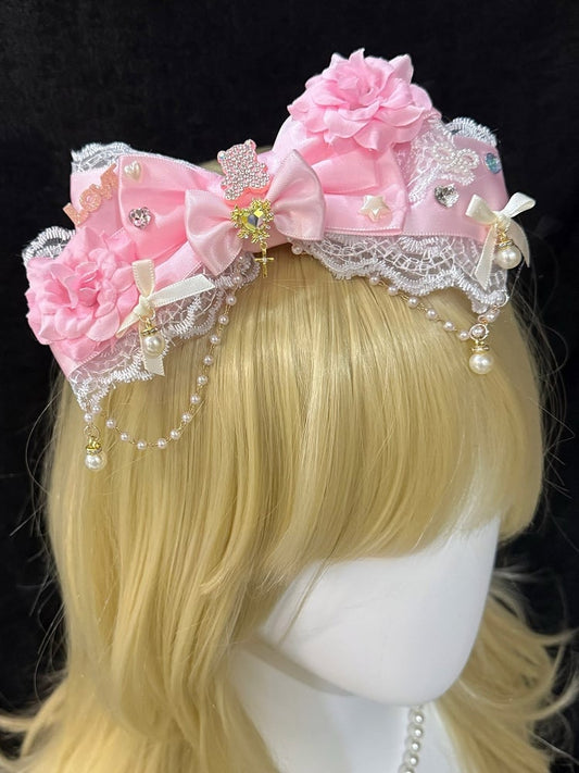 Charm Perlen Spitzenbesatz Rosa Verziert Strass Design Floral Bowknot Haarspange Bär