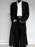 Neck Trench Long Vintage Black Button with Tie Coat Ouji Lolita Placket