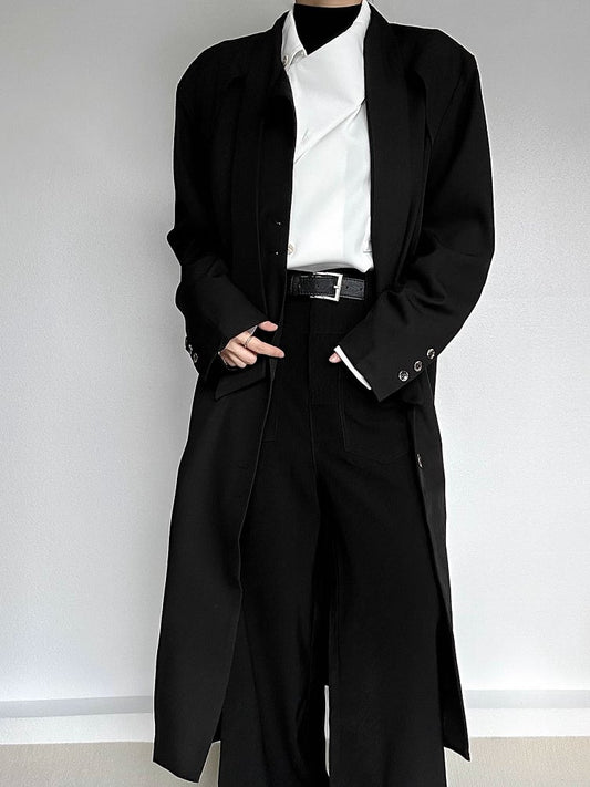 Neck Trench Long Vintage Black Button with Tie Coat Ouji Lolita Placket