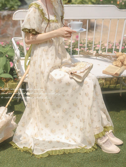 Stück Empire Taille Grün Taillengürtel Elegante Klassische Lolita One mit Blumenkleid