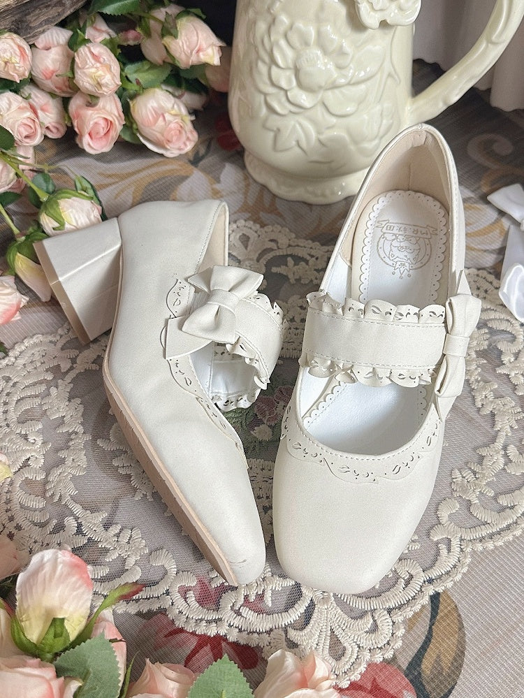 Block Scalloped Apricot Lolita Decor with Design Janes Heel - Details High Bow Mary Slip-On Trim