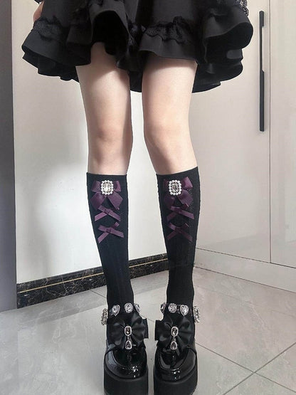 with Square 6 Jirai Rhinestone Socks Decoration Bow Calf Kei Colors