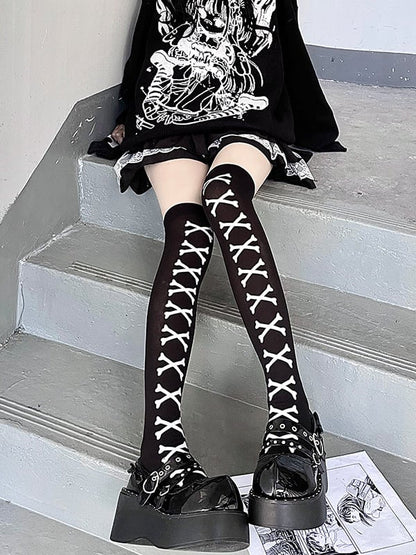 Knee Stockings Pattern Bone Over Gothic