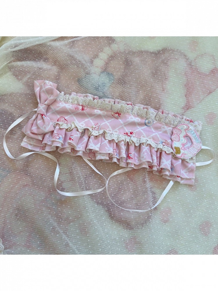 Bow-Embellished Pink Lacy Hairband for Lolita Styles - wawao good night bear