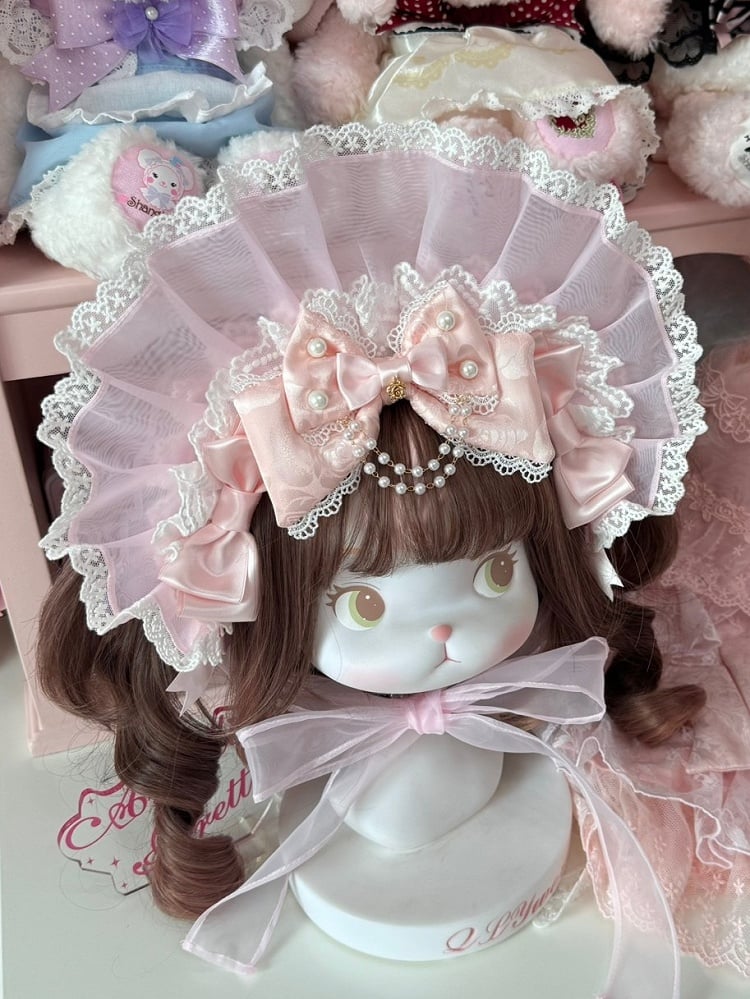 Set + Options Beaded Lace Bonnet Trim Charm Color Dual Brooch 3 Bowknot